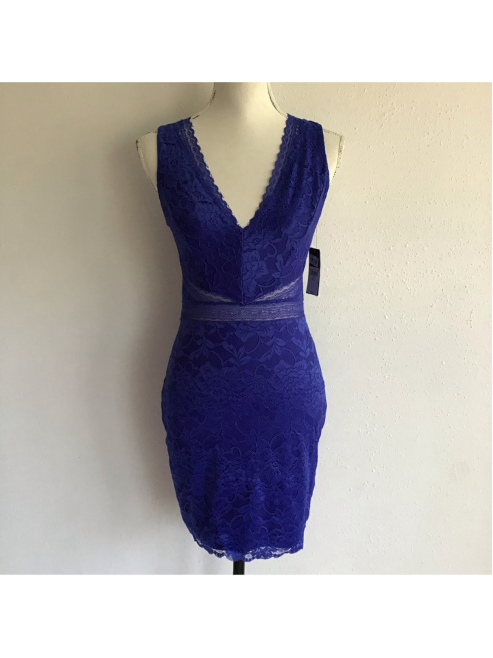 NWT- Guess Women's Elegant Vintage Y2K Blue Purple Lace Mini Dress Size S